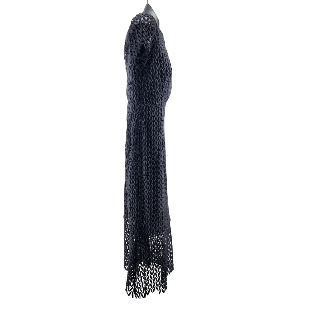 Kay Unger New York Black Textured‎ Leaf Lace Midi Dress K111442 Womens 6 NEW - Picture 3 of 9